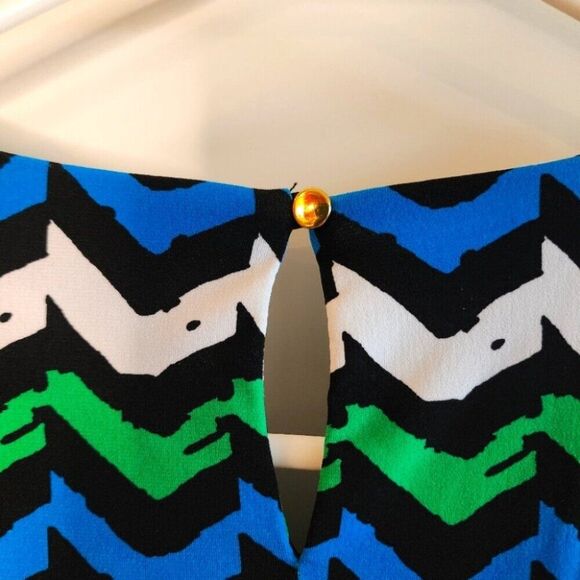 Calvin Klein Sleeveless Pleat Neck Sleeveless Top Large Multi Green Blue Black - Picture 3 of 7